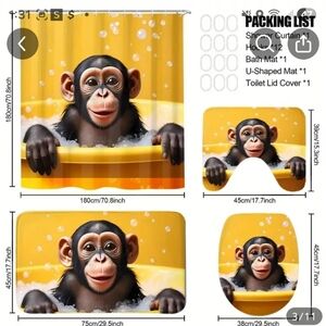 Yellow Monkey Shower Curtain Set